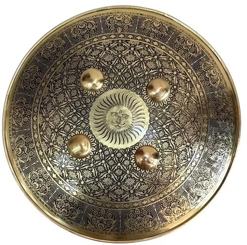 Hand Crafted Cross Checks Golden Look  Engraved Carvings warrior fight Shield