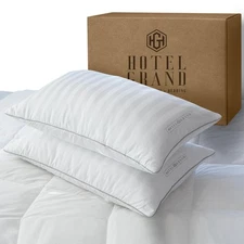 Hotel Grand Fluffy Feather Down Pillow 100% Cotton Standard Size Pillow Set of 2