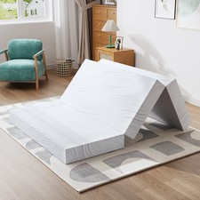 Tri-Fold Memory Foam Mattress Washable Cover Portable For Camping Guest Use