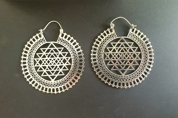 Alternate view of Ethnic Sri Yantra Bohemian Gold Plated Earrings Gift Jewelry Festival