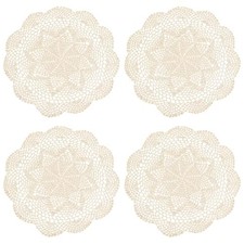 Crochet Cotton Lace Table Placemats Doilies Value Pack, 4pc, 14 inch beige