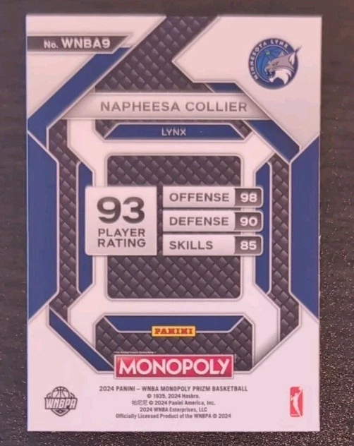 Napheesa Collier #WNBA9 2024 Panini Prizm Monopoly WNBA Prizm Skills - Image 2 of 3