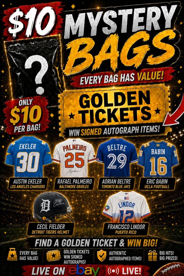 💥🎫GOLDEN TICKET FRIDAYS!! $10 Mystery Bags -Signed Memorabilia PRIZES🎫💥