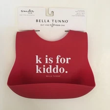 NEW Bella Tunno Red Wonder Silicone Bib for Baby “K is for Kiddo” Catch Pocket