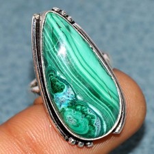 925 Silver Plated Chrysocolla Malachite Ring US 6.5 Holiday Gifts Trendy GW