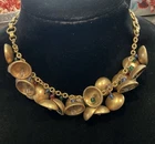 VINTAGE Early  MIRIAM HASKELL Brass Bells Glass Bead Book Chain Necklace
