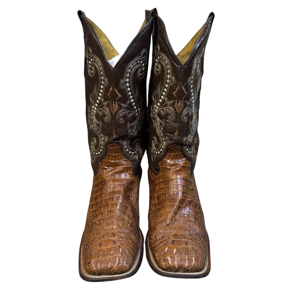 Ferrini Caiman Alligator Exotic Leather Western Boots Mens 11D Brown Embroidered - Image 3 of 4