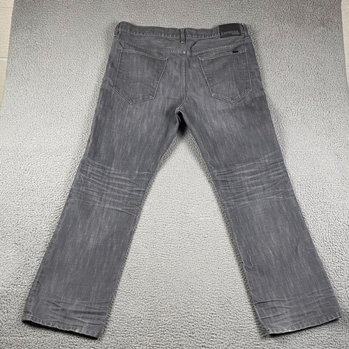Express Jeans Black Loose Fit Boot Cut Denim Men's 36x32 Gray Cotton Polyester - Picture 10 of 13