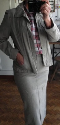 Tailleur ETAM t 38/40 gris beige jupe mi-longue et veste - Photo 1/4