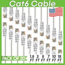 20 x Cat 6 Patch Cord White Cat6 Cable Ethernet RJ45 Connectors Internet Wire