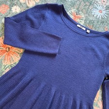 Uniqlo Navy Blue Ribbed Knit Wool Blend Midi Dress Long Sleeve Medium 258-073669