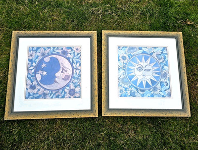 Vintage Sonne & Mond Whimsigoth Himmelsdrucke professionell gerahmt Künstlerschild