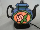Tiffany Style Teapot Lamp Stained Glass Cheyenne Tea Kettle Accent Light Vtg