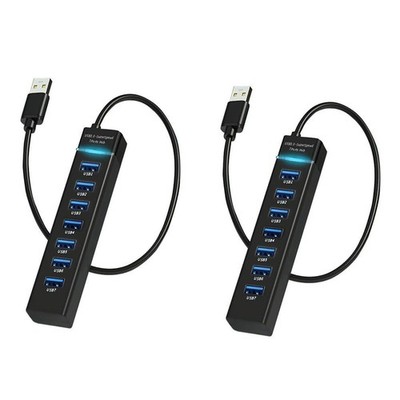 2 Pack 7 Ports USB Hub, Multiple Port USB Adapter with Indictor Light, High S...