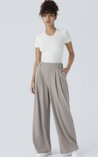 Halara Flex High Waisted Pocket Wide Leg Waffle Work Pants Gray Regular Medium