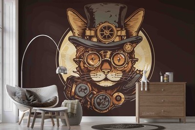 3D Retro Mechanical Cat Steampunk Wallpaper Wall Murals Removable Wallpaper