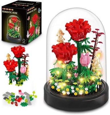 593x Blumen Bausteine Set Rose Unsterblicher Blumenstrauß Baustein mit LED Licht