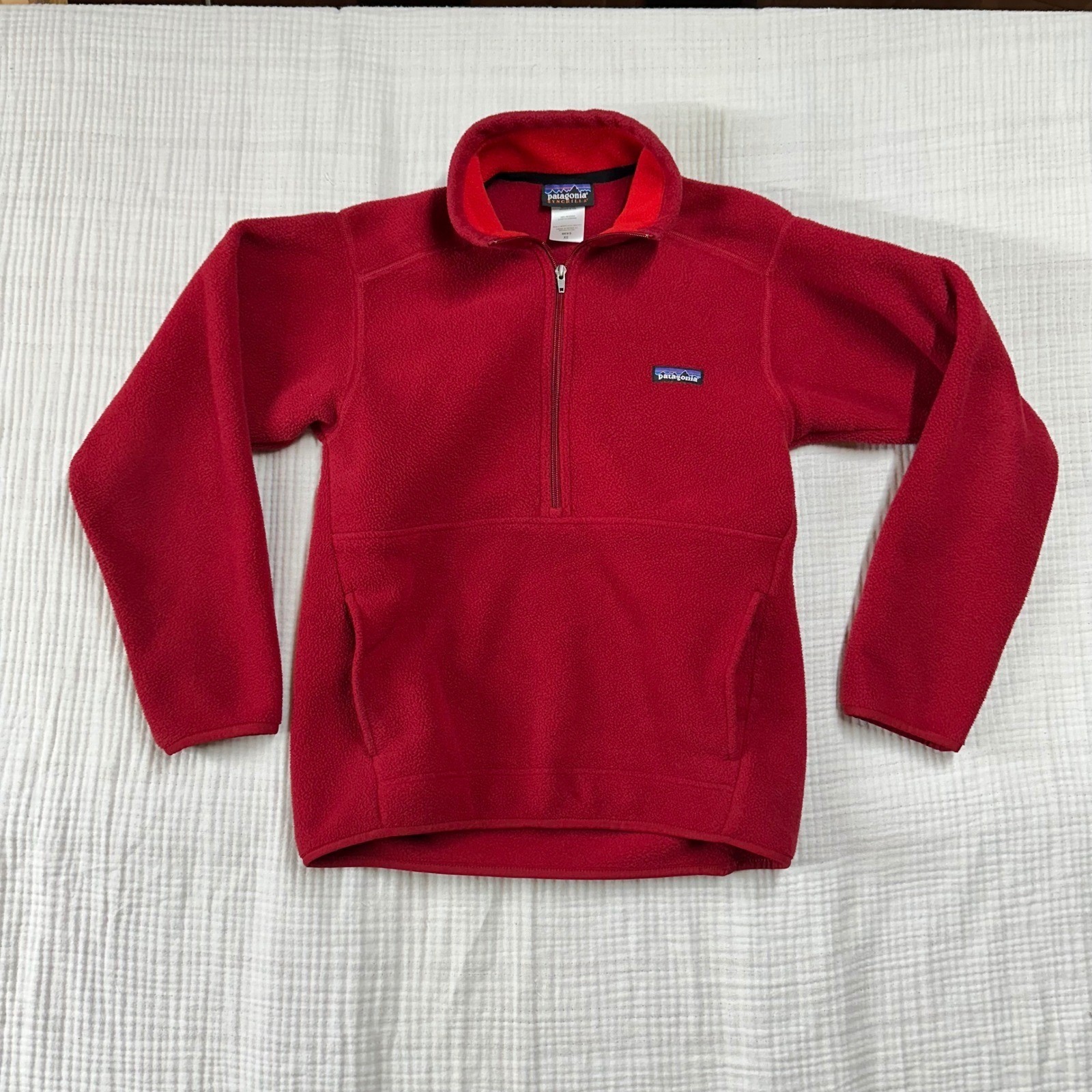 Patagonia Mens Synchilla Fleece Jacket Red Half Zip Pullover Pockets Mens XS