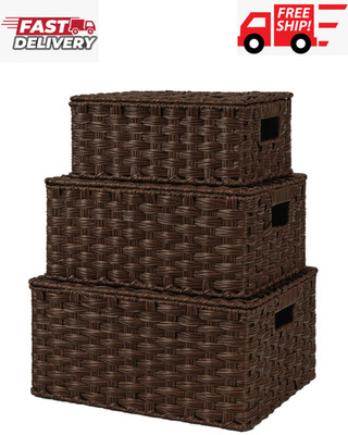 GRANNY SAYS Wicker Baskets with Lids, Set of 3 Decorative Storage Boxes, Wove...