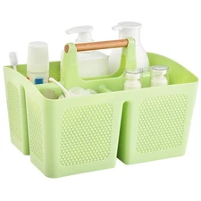 Plastic Green Shower Caddy Basket with 3 Compartments, Portable Divided Bathr...