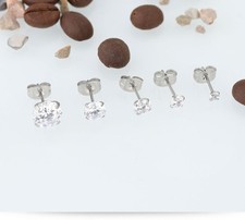 18K White Gold Filled Hypoallergenic 5mm Round Zircon Fine Post Stud Earrings