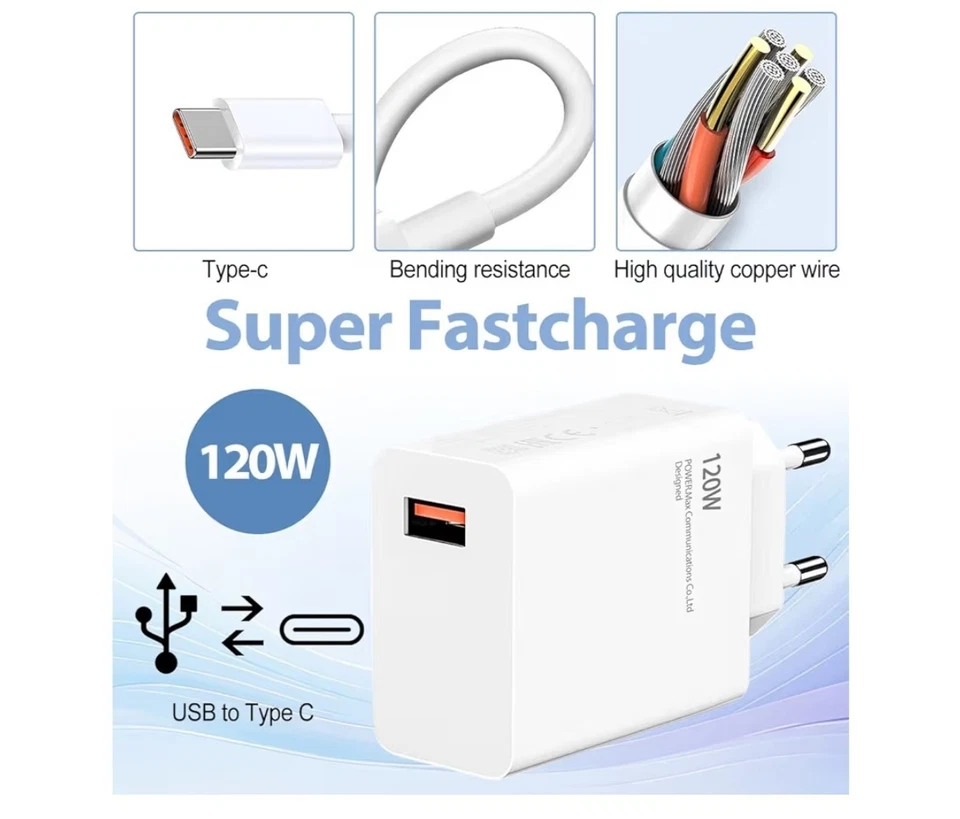 Cargador Rápido para Xiaomi, Carga Turbo Hypecharge con Cable USB C 1M 6A - Imagen 2 de 4