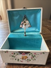 Vintage Ballerina Music Box White Floral Deco...