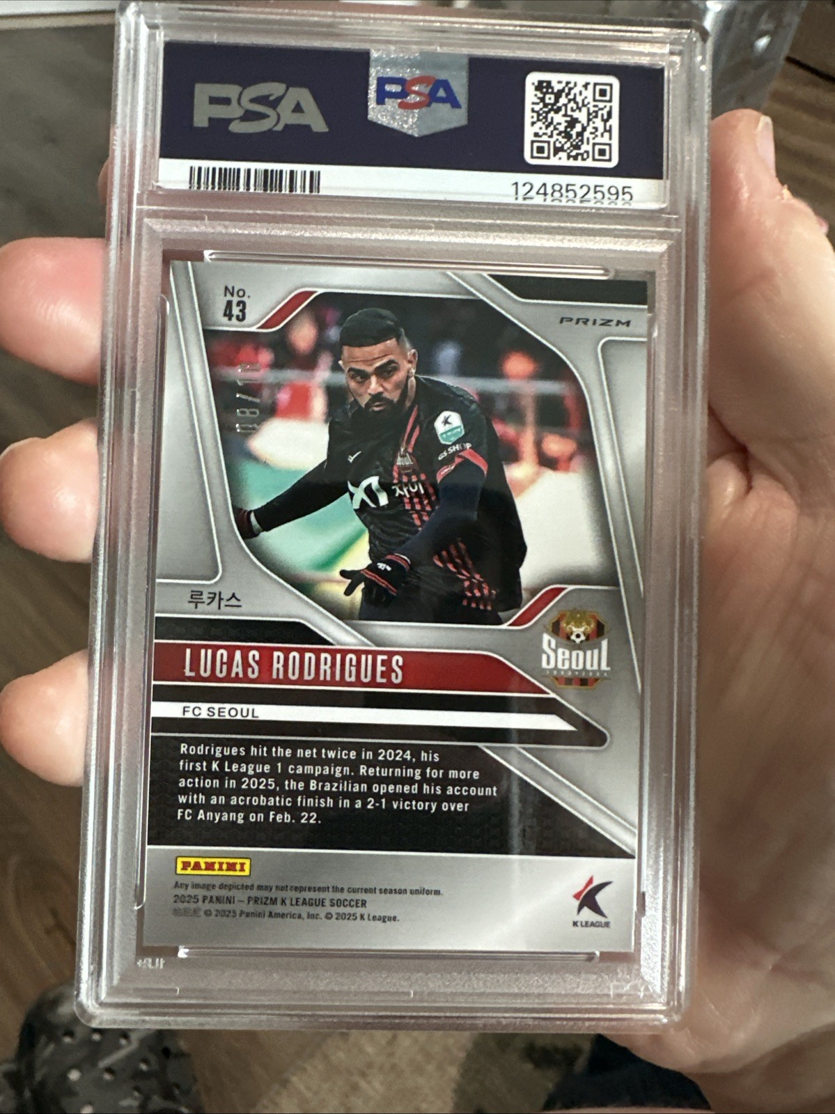 2025 Panini Prizm K-League Gold Prizm #43 Lucas Rodrigues /10 POP 1 PSA 9