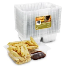 100 PC Nacho Trays Disposable 12oz Plastic Containers with Chip and Dip Holder