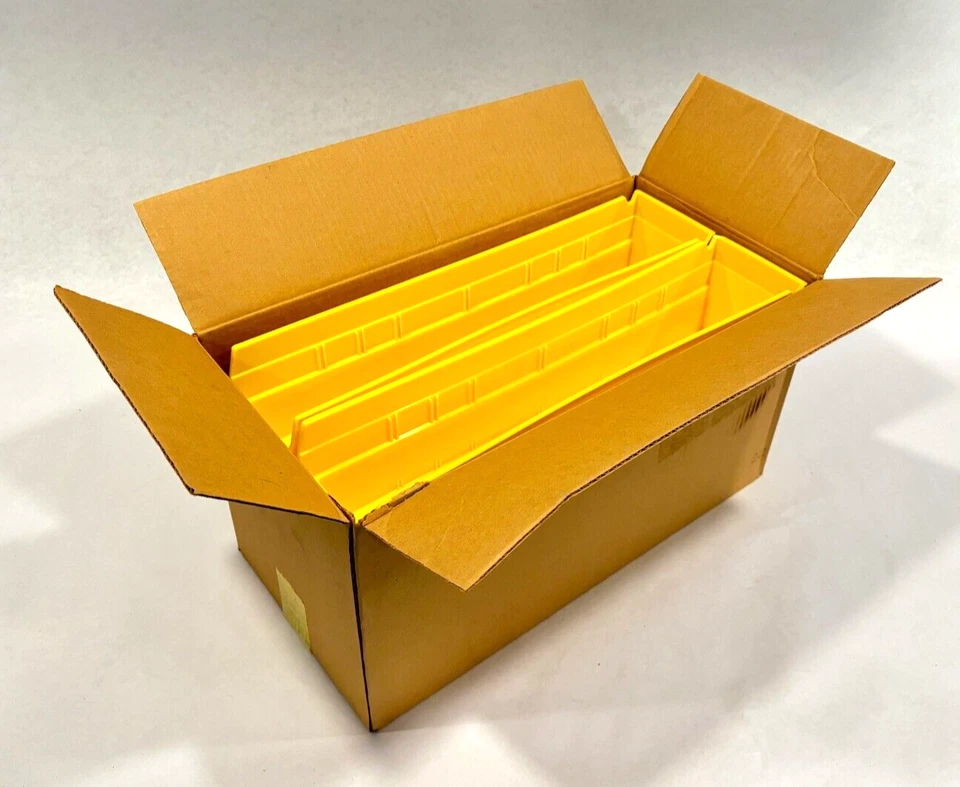 Contenedores de almacenamiento de estante de plástico amarillo Lyon 18"L x 4"W x 4" H, 18x4x4, LOTE DE 12 Foto 3 de 4