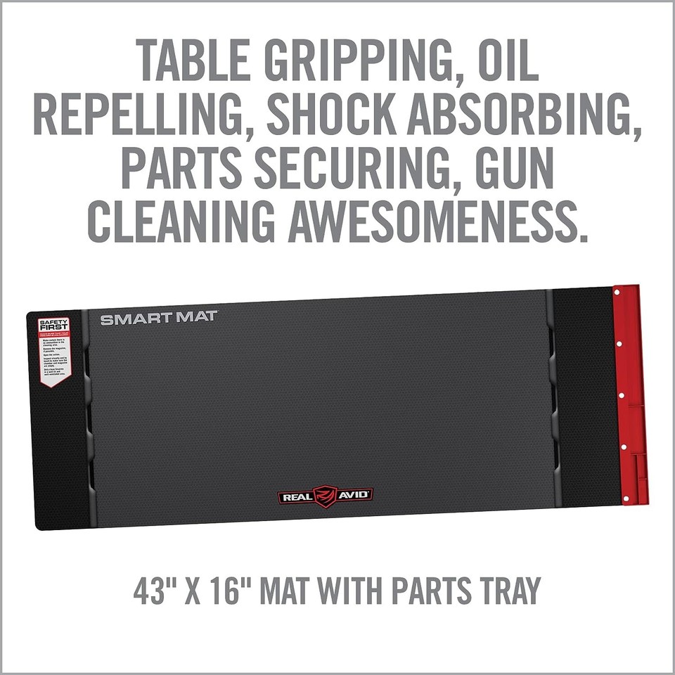 Long Gun Cleaning Mat Universal Smart Mat (43x16"), Red Parts Tray