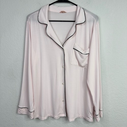 Eberjey Pajama Set Women S Pink Black Piping Tencel Button Classic Lounge Luxury - Picture 2 of 12