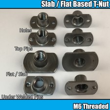 M6 Carbon Steel Tee Spot Slab Based T Shape Nuts 2 Welded Pips, Holes & Flat 