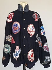 Vintage 90s Jeff Hamilton MLB Patchs Wool Leather Jacket Reversible All Team 5XL