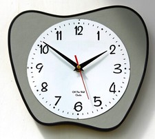 NEW 27cm Mid Century Style Grey Wall Clock - Leather Retro Style Vintage Formica