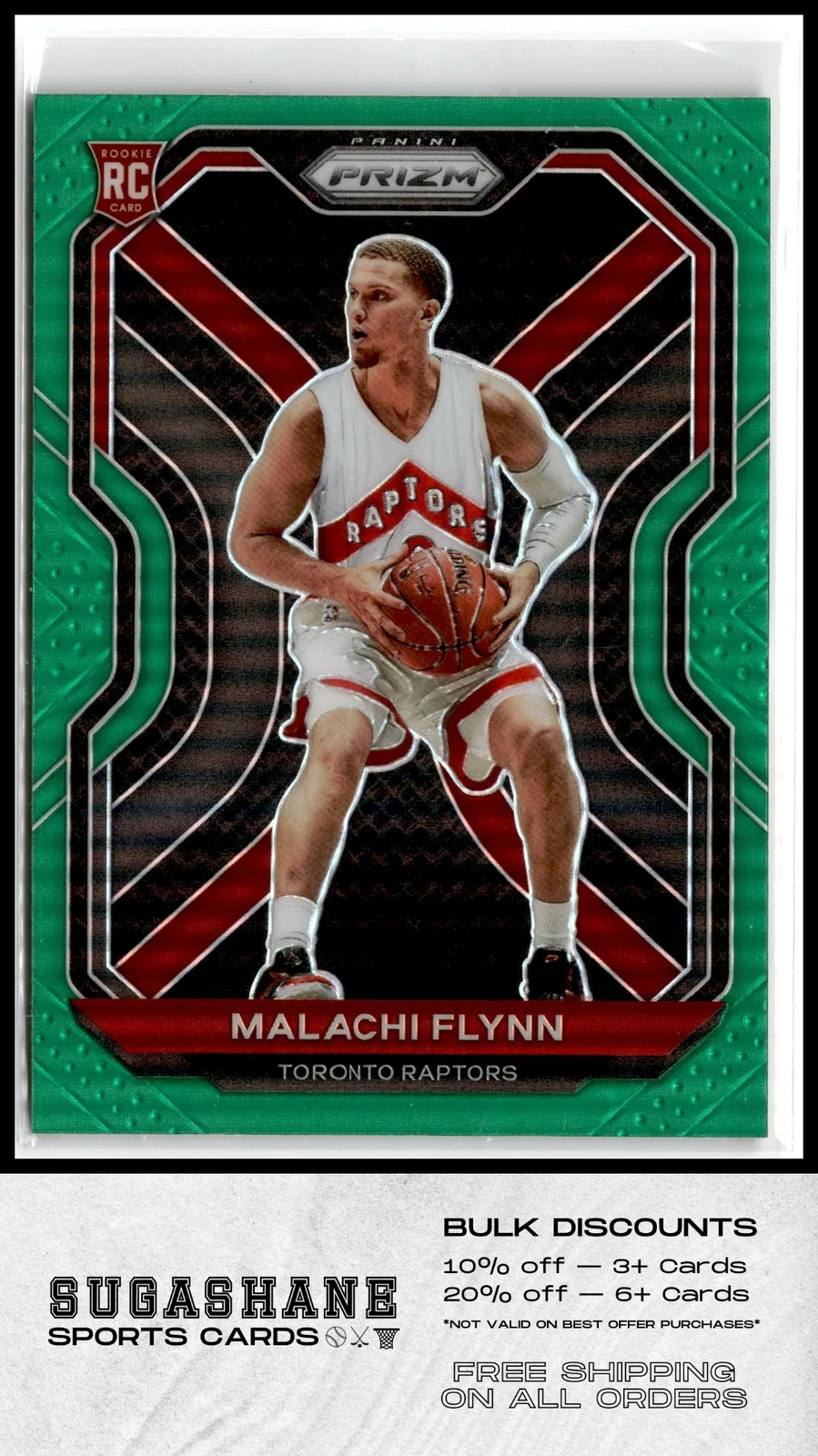 2020 Panini Prizm 287 Malachi Flynn Green RC Toronto Raptors Basketball Card