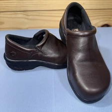 Timberland Pro Womens Size 6.5 W Safety Toe  85599 Slip On Brown Clogs Exc Cond