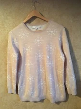 NWT LOFT ANN TAYLOR SNOWFLAKES Sz M Womens SWEATER PULLOWER  3/4 SLEEVE BEIGE 