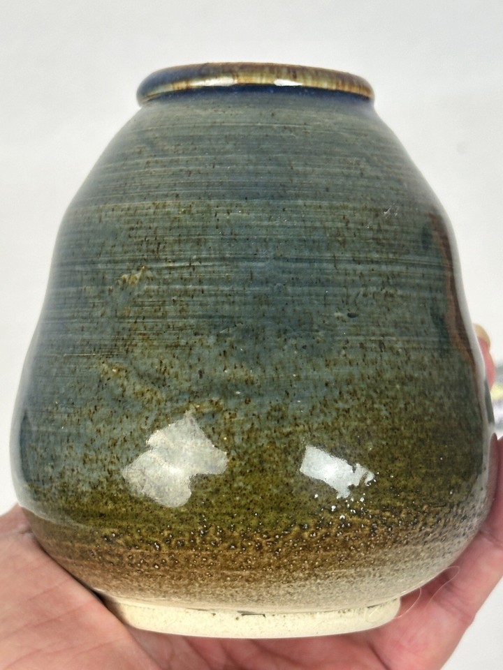 Vintage Stoneware Studio Art Pottery Bud Vase Blue Green Artist Signed