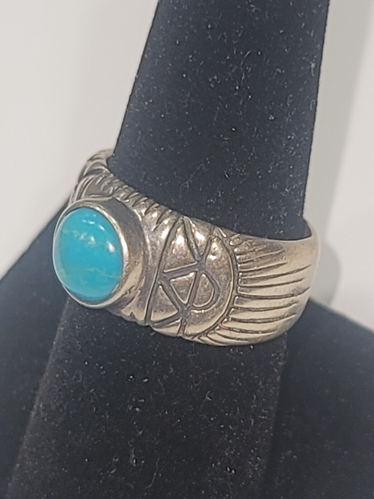 Sterling Silver Southwestern Turquoise Ring Size 8 - image 2