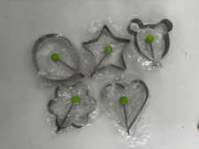 NIP Set of 5 Cookie Cutters Metal Heart Flower Star Oval Egg Mouse Head NEW
