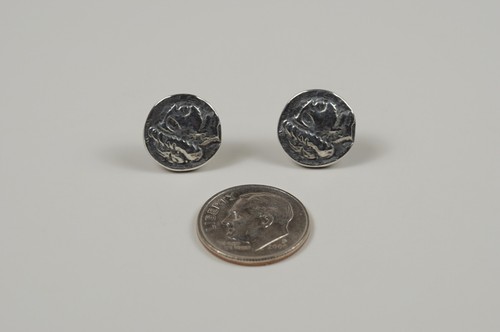 Roman Face Earrings Sterling Silver Stud Post 1/2" Made in Italy - Picture 3 of 8