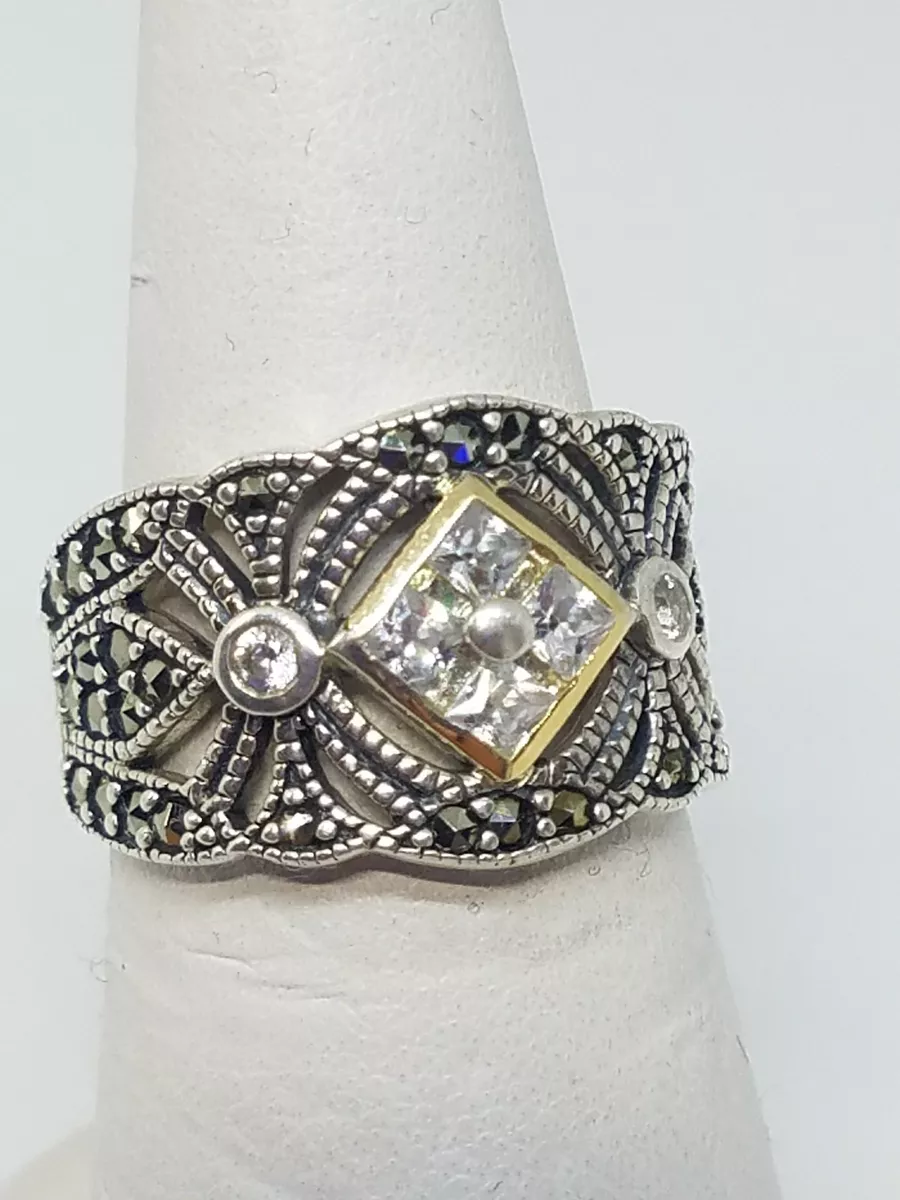 Buy Vintage Oxidized Sterling Silver Band Ring, Marcasite Silver Band  Online in India - Etsy