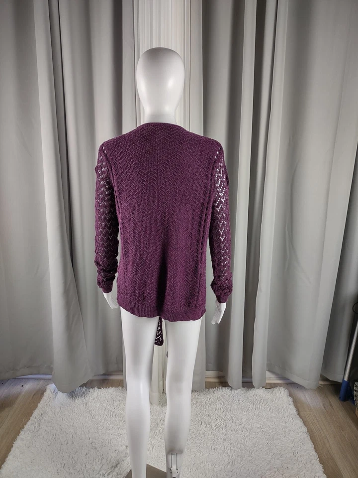 American Eagle Outfitters Women's Purple Long Open Crochet Style Cardigan Size L - Image 3 of 4