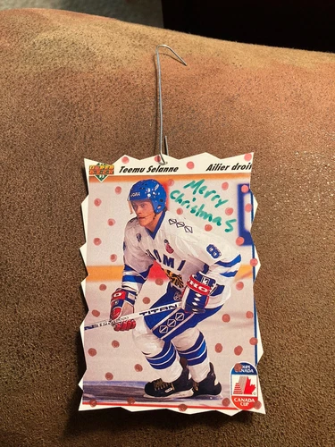TEEMU SELANNE  handmade Upper Deck French Rookie Christmas tree ornament HOF