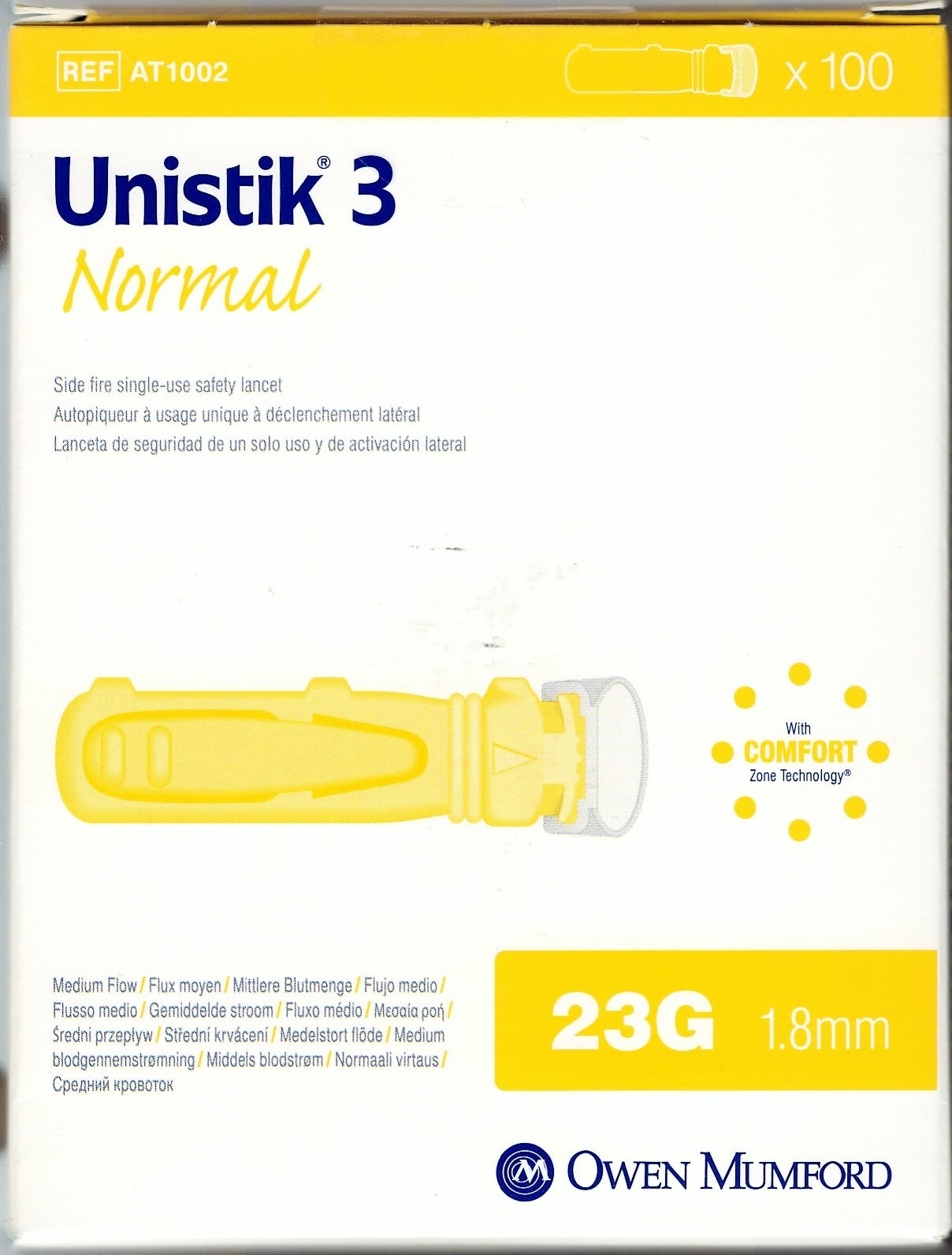 100x Unistik 3 NORMAL Yellow Lancets Blood Glucose Finger Pricker