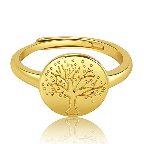 100 WOMEN'S 18K GOLD PLATED RING, ENGRAVED SIGNET RING, ADJUSTABLE - Picture 2 of 8