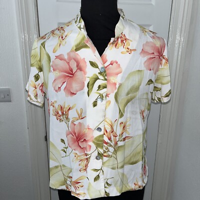 Kaua'iana Hawaiihemd Damen große Blumen Kurzarm Knopfleiste Vintage