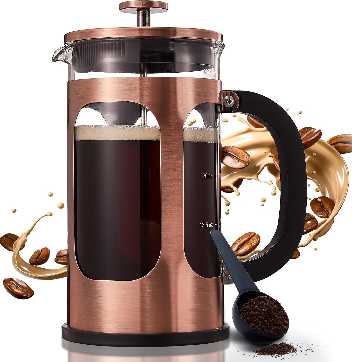 BAYKA 34 Ounce 1 Liter French Press Coffee Maker, Heat 34 oz, Copper 
