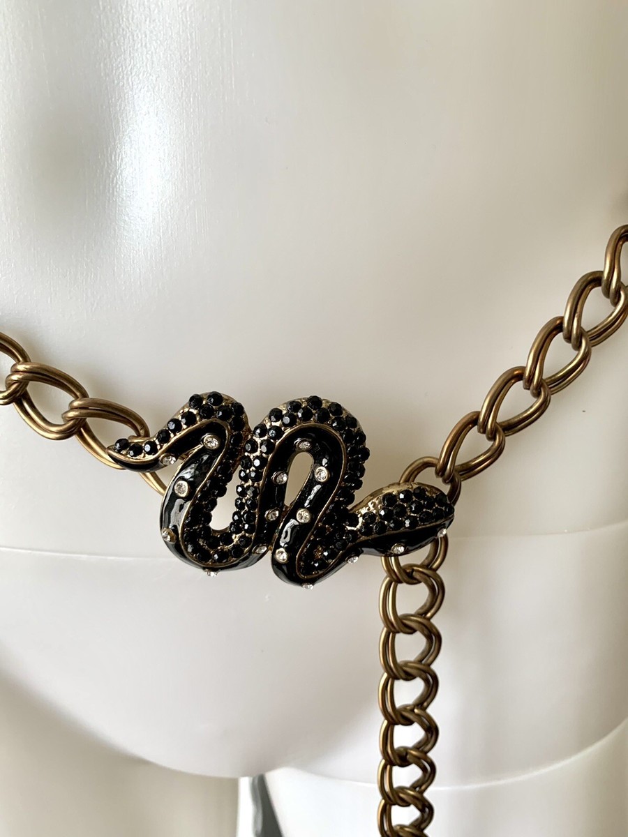 Kenneth Jay Lane Chain Belt with Enameled Snake Rhinestone  display picture 1